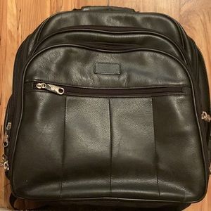 Protocol unisex black leather padded top handle backpack travel college computer